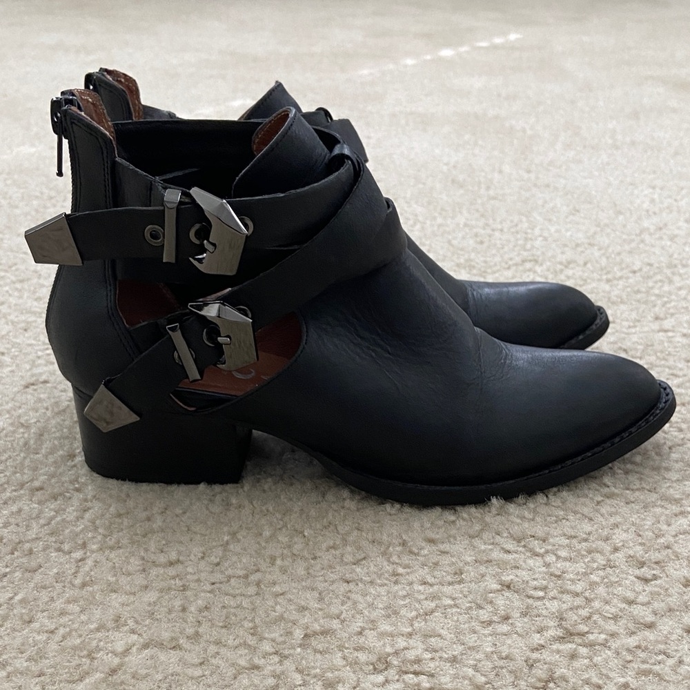 Jeffrey Campbell Everly Black Ankle Boots with Silver Buckles